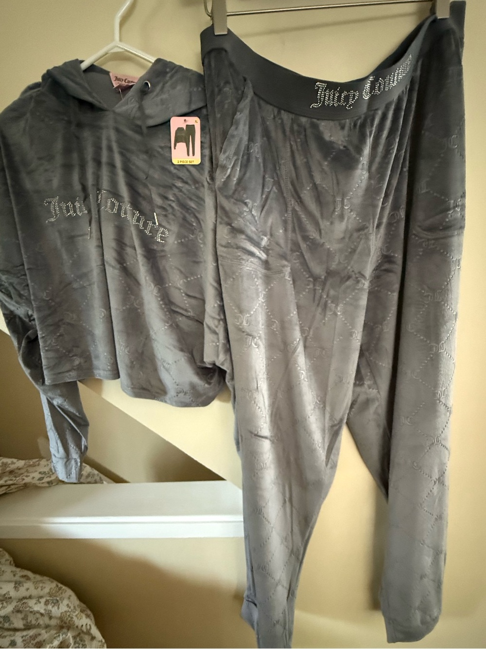 Juicy Couture Gray Velour Hooded Lounge Set